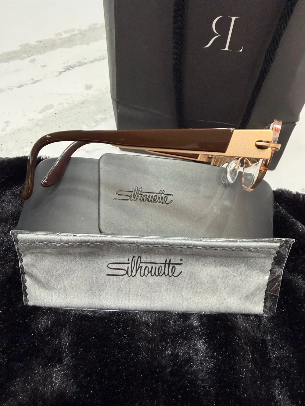 Silhouette Rimless Women's Eyeglasses in Gold and Brown